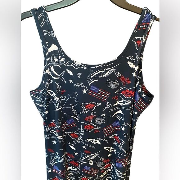 Magu Sz M Red White Blue Patriotic Fish Print Tank Style Vacation Dress - Picture 3 of 8